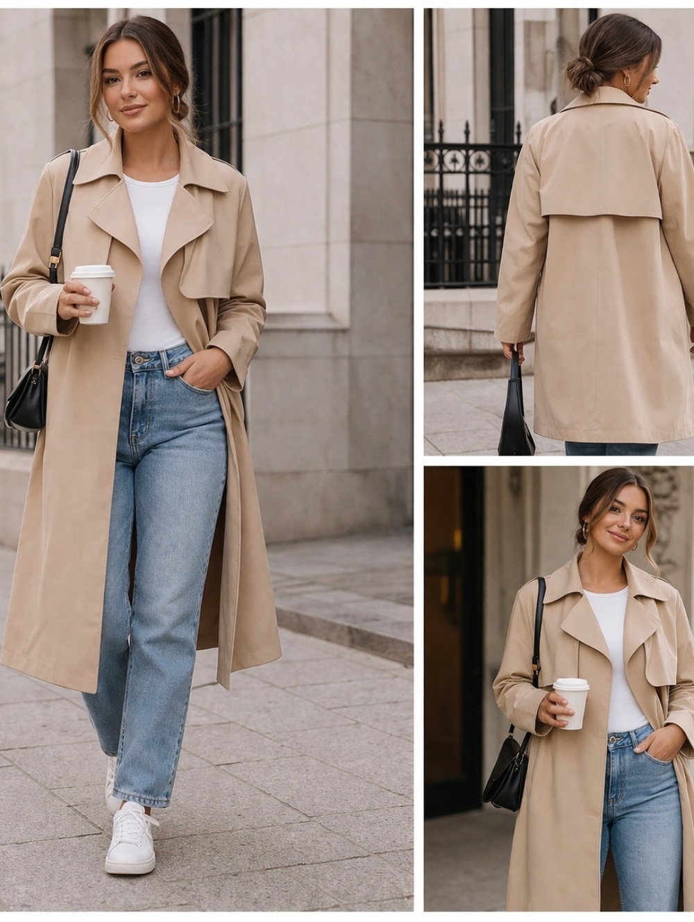 H&M Light Beige Trench Coat with Cape Yoke